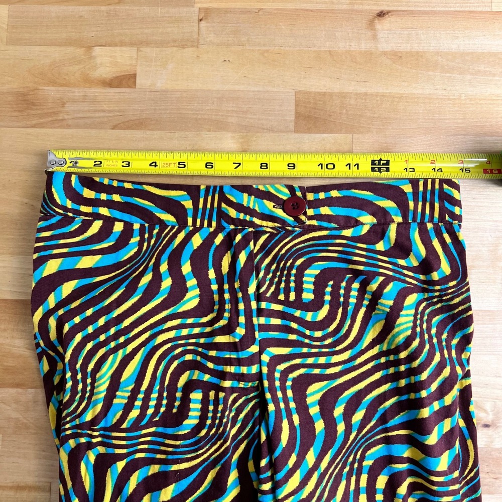 Gimaguas Pants Psychedelic Swirl Print Women Size L Brown Blue Yellow Cut Off - Picture 10 of 12